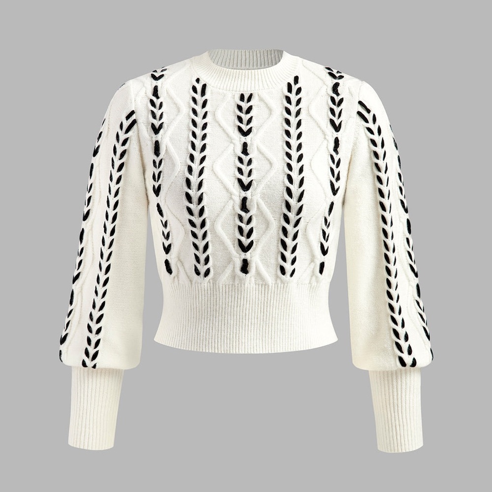 Commense Women's White and Black Patterned Sweater - small NWT